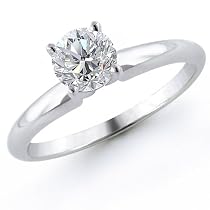 14k White Gold 1/3 Carat Round Cut Solitaire Diamond Ring - (I-J;I1-2)