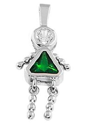 Silver May Emerald Cubic Zirconia Birthstone Baby Girl Brat Charm