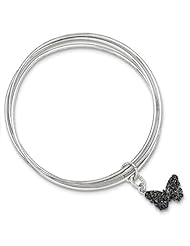 Sterling Silver Rhodium Plated Glitter Enamel Butterfly Bangle Bracelet, Best Quality Free Gift Box Satisfaction Guaranteed