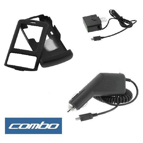 Solid Black Rubberized Snap on Crystal Case with Belt Clip + Car Charger + Home Travel Charger for Verizon Lg Vx-8610 Decoy Cell Phone