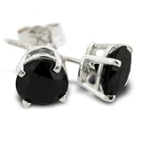 1 1/2ct Black Diamond Stud Earrings in 14K White Gold Screw Backs With Free Blitz Jewelry Cleaner