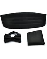 PenSee Formal Solid Pre-tied Bow Tie & Pocket Square & Cummerbund Set-13 Colors