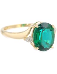 10k Yellow Gold Created Emerald and Diamond Oval Ring