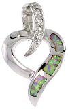 Sterling Silver Open Heart Slide / Pendant, Inlaid w/ Pink Lab Opal with CZ, 1 inch (25 mm) tall,