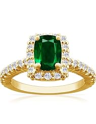 18K Yellow Gold Cushion Cut Emerald Ring With Sidestones (GIA Certificate)