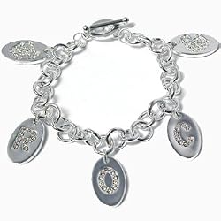 ROCAWEAR Sterling Silver Plated RW FLAME DISC Charm Bracelet