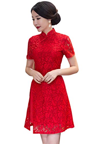 Wincolor-Womens-Short-Sleeve-Floral-Lace-Qipao-Wedding-Dress-Chinese-Traditional-Cheongsam