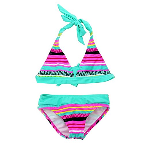 Aisi Big Girls Elastic Stripe Tight Swimming Suit Bikini Set Swimsuit Bathing Suit