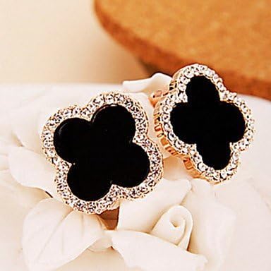 Black Lucky Gold Edges Four Leaved Clover Rhinestone Earrings(1 pair)