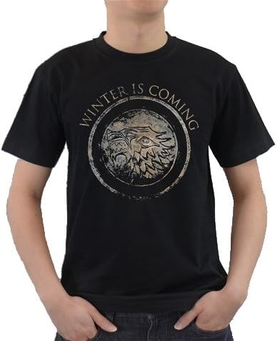 Men's Game Of Thrones Winter Is Coming Stark Stone Logo Design - Black T-Shirt