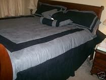 KING Comforter Set gray black faux suede REVERSIBLE NEW