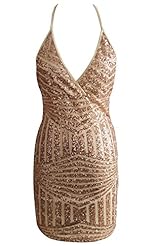 Sexy Spandex Spring Halter Sleeveless Sequined Backless Sheath Empire   Waistline Club Dress 