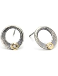 Melissa Joy Manning "Tiny Constellations" Mixed Metal Small Round with Flush Set Diamond Detail Post Earrings