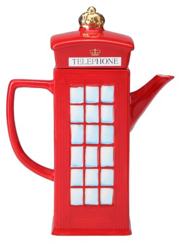 Claybox UK Themed London Telephone Booth Ceramic Teapot, 21 Ounces On Sale