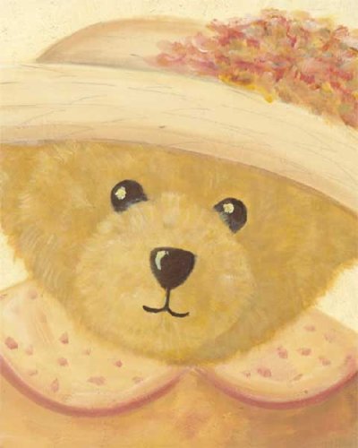 Bear with Peach Dress & Hat, Art Poster by Alba Galan