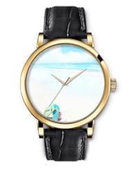 SPRAWL Aanalog Fashion Series Gold Ladies Watches of Genuine Black Leather Strap,Unique Wrist Watch for Women Girls Designed with Sandals on the seashore