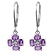 14k White Gold Amethyst Floral Leverback Earring