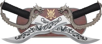 Maxam® 2pc Fighting Dragon Knife Set with Wood Plaque