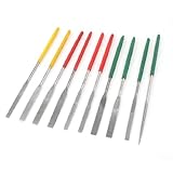 uxcell　ヤスリ　ニードルファイルツール　木工　均等　フラット　レッド　イエロー　グリーングリップ　セット　10本入り