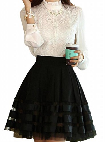 ボーダー フレア スカート 長袖 ブラウス シャツ レディース