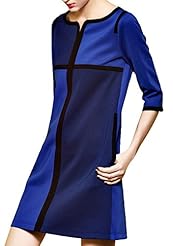 Above the Knee Scoop Neck Jacquard Lace Colorblocking Sheer Cotton Elbow Length Sleeves Midi Dress 