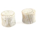 Hand Carved Fossilized Brilliant Coral Plug Earrings - Ivory White Violet Hue With Tan - Gauge: 14mm / 9/16