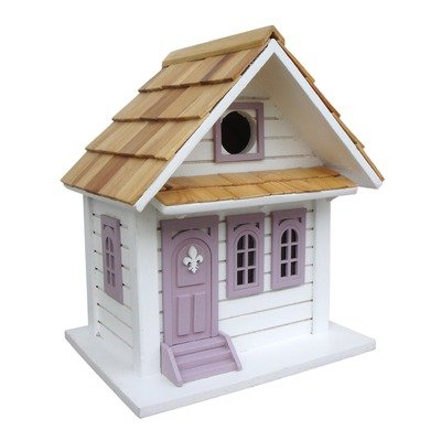 Shotgun Cottage Birdhouse White With Lavender