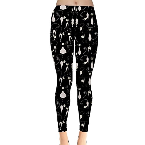 CowCow Black White Cats on Black Pattern for Your Design Leggings, Black-2XL