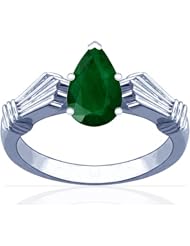 14K White Gold Pear Cut Emerald Solitaire Ring