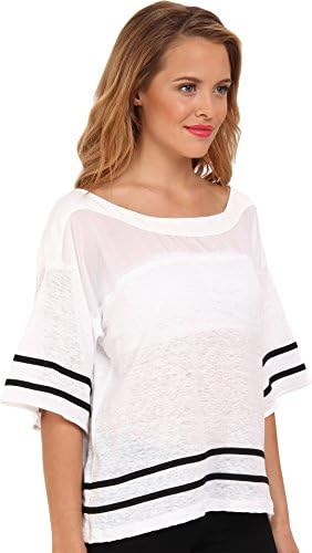 Aryn K Women's Boxy Tee w/ Contrast Stripe White Blouse MD