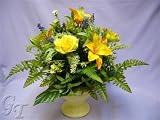 Review GT Decorations  / 46cm Artificial Silk Flower Gold/Yellow Lily Rose Lavender Daisy Fern Conservatory Planter from GT Decorations