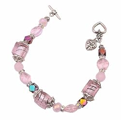 Bracelet - B32 - Handmade Murano Glass & Fire-Polished Beads - Lg Cube - Toggle Closure ~ Pink