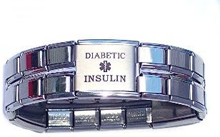 Diabetic Insulin Laser Mega Link Italian Charm Bracelet