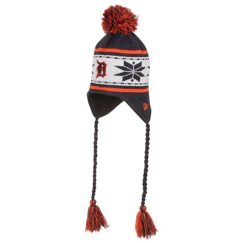 New Era Detroit Tigers Youth Navy Blue Striped Snowflake Tassel Beanie