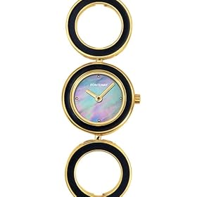 Fontenay - NG312WRE4 - Montre Femme Email - Quartz Analogique - Bracelet Anneaux M�tal Dor�s et Email Noire