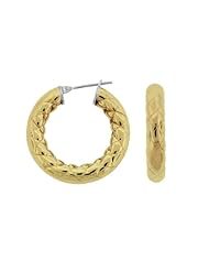 Stainless Steel Textured Hoop Earrings with Gold Ip Plating