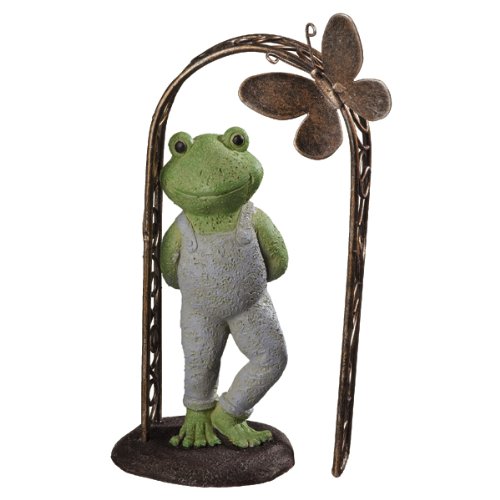 Grasslands Road Lilypad Lane Frogville Mini Smiling Garden Frog with Metal Arbor and Butterfly Embellishment