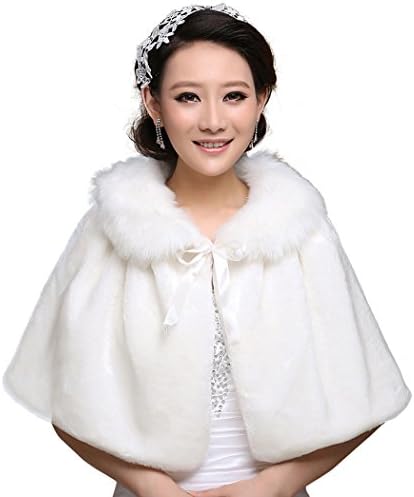 Favebridal Women's Faux Fur Wrap Cape Shawl for Wedding Dress Winter 17015,Ivory