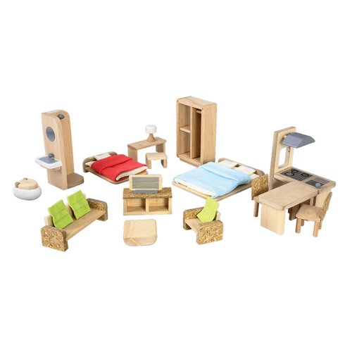 41XyE8xI3SL PlanToys The Green Dollhouse Furniture Set