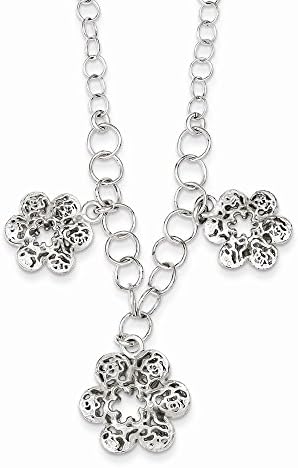 Perfect Jewelry Gift Sterling Silver Polished Filigree Flower Necklace