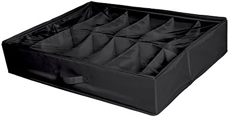 Under bed Shoe Organizer with Cover, Cala Qute 12-Compartment Sturdy Under bed Storage Bag Shoe Storage with Secure Zipper Closure (Black)