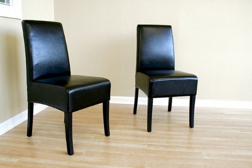 Set of 2 Contemporary Black Full Leather Parson Dining Chairs