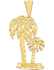 14K Yellow Gold Palm Trees Pendant Charm FindingKing