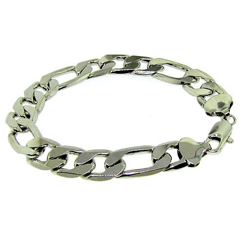 Figaro Bracelet - Silver Plated - Men's - 12MM WIDE, Bling solid chunky