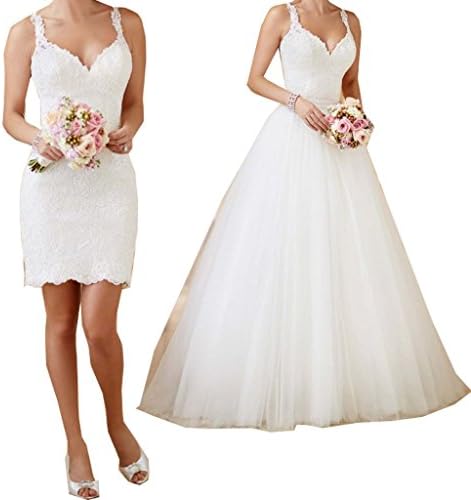 Spbridal Lace V Neck Beach Wedding Dresses Detachable Skirt