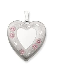 Genuine .925 Sterling Silver 24mm Enameled Floral Border Family Heart Locket. 100% Satisfaction Guaranteed.