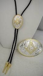 Sterling Silver /Gold Plated Masonic Bolo Tie and Buckle Set