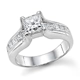 Certified, Princess Cut, Solitaire Diamond Ring in 14K Gold / White (1 1/2 ct, K Color, SI1 Clarity)