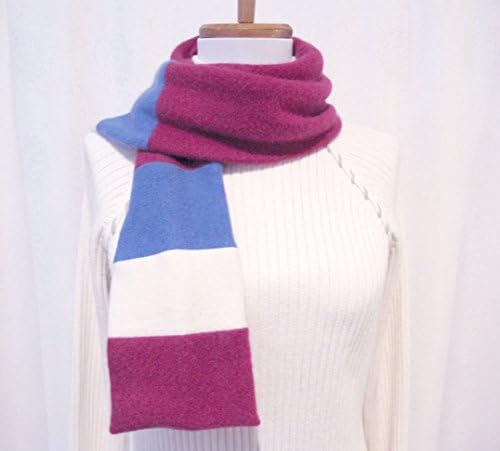 Fuscia &amp; Periwinkle Cashmere Scarf Neck Warmer Cowl Handmade from Recycled Felted Cashmere Wool Sweaters (No588)