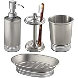 InterDesign York Metal Bath Accessory Set, Soap Dispenser Pump, Toothbrush Holder, Tumbler, Soap Dish - 4 Pieces, Split Finish